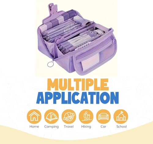 Image of Kawaii Cute Aesthetic Pencil Case for Girls & Boys | 3 Layer 6 Compartment Large Capacity Pencil Pouch with Zipper | Cartoon Stationery Organizer Bag for Students & Kids