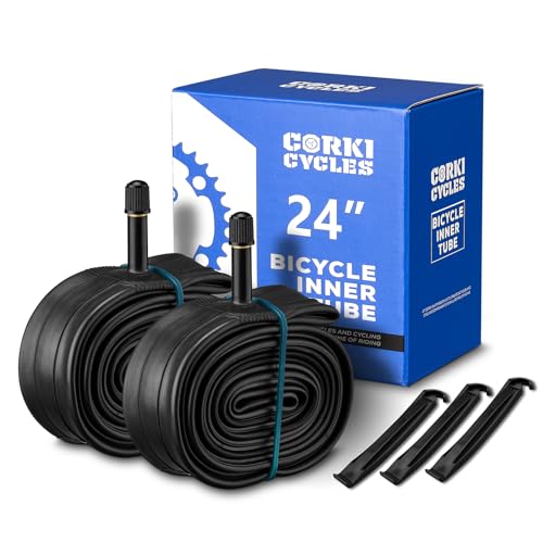 Corki Cycles 24 Inch Bike Tire Inner Tube 24 x 2.0 2.1 2.125 2.25 2.3 2.35 2.4 Schrader Valve 32mm - Butyl Rubber Bicycle Tube 2 Pack