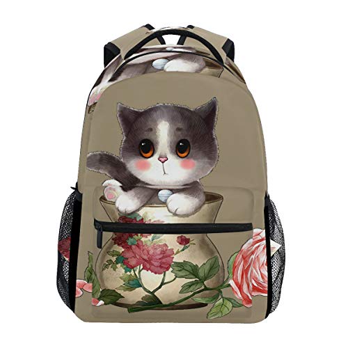 Preisvergleich Produktbild LIUBT Rucksack mit niedlicher Katze, für Schüler, Schule, Reisen, Wandern, Camping, Tagesrucksack