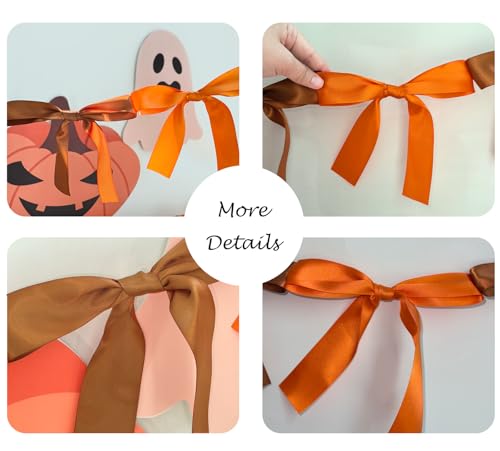 Image of Fall Bow Knot Garland | 6ft Linking Satin Bow Banner with 3ft Extend Ribbon for Thanksgiving Party, Autumn Banners Signs, Brown Bed Decor (Orange & Brown, 6ft)