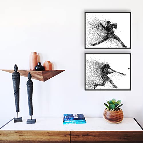 Baseball Wall Art Prints - Set Of 2 (11X14) Unframed Baseball Posters - Baseball Room Decor For Men Kids Teenagers - Baseball Poster Set For Bedroom Man Cave - Baseball Wall Decor Dorm - Baseball Boys Bedroom Decor - Particle Silhouette #TOP3