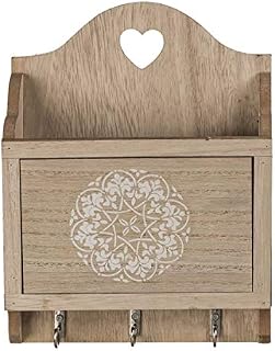 Wall Mounted Wooden Keys Box 3 Hooks Holder Letter Storage