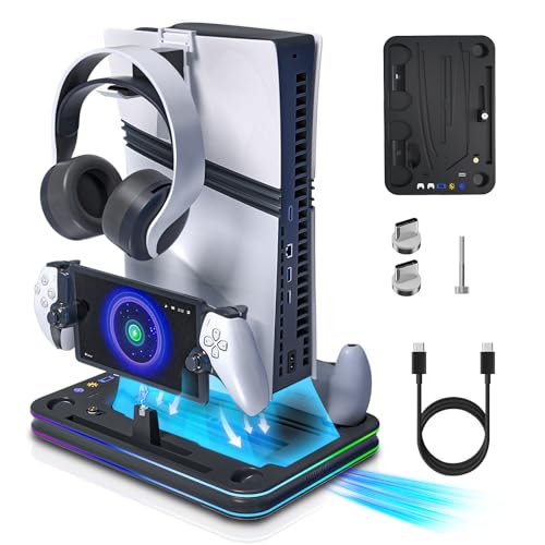 PS5 charging station with cooling fan and RGB light (dual controllers) for PS5