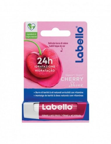 Labello Cherry Shine Lippenpflegestift 4,8 g, farbiger und pflegender Lippenbalsam mit Kirscharoma, feuchtigkeitsspendender Lippenbalsam für 24 Stunden mit natürlichen Inhaltsstoffen