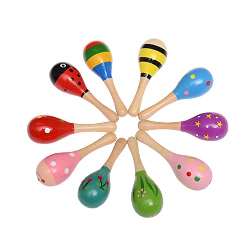 Tomaibaby 12 Piezas Mini Maracas de Madera Agitador de Juguete de Bebé Sonajero de Música para La Educación Preescolar Juguetes Musicales para Bebés Patrones Aleatorios