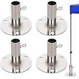 JUXYES 4 PCS Canopy Fitting 1 3/16 Foot Pad with Eyebolts, Galvanized Steel Batting Cage Ground Plate Fitting, Diameter Adjustable Short Foot Pad Pole Stand Holder for Umbrella Flag Light Pole