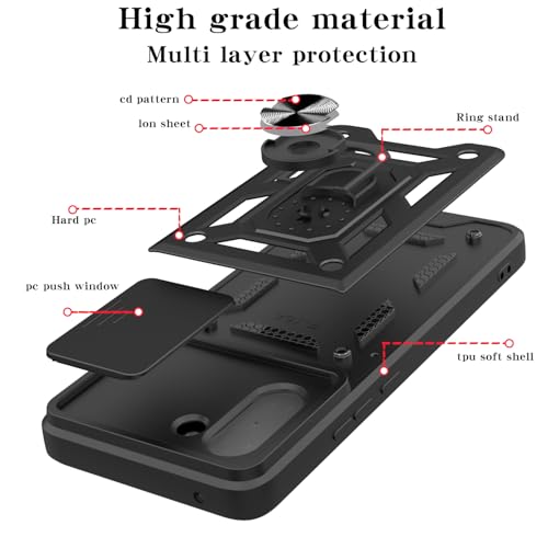 Image of Spazy Case OnePlus Nord CE 5 Back Cover | Heavy Duty Hybrid Case with 360 Degree Rotating Finger Ring Holder + Slider Shutter Camera Protection Case for OnePlus Nord CE 5 - Black