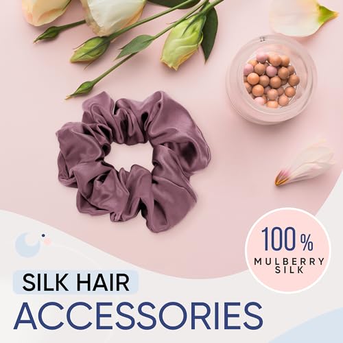 Image of Blissy Silk Scrunchies (3 Pack) - 100% Pure Mulberry Silk - 22 Momme 6A High-Grade Fibers Scrunchie for Straight & Curly Hair - Preventing Breakage, Tangling, & Creasing (Plum Regular)