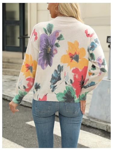 WDIRARA Women's Floral Print Sweater Vintage Crew Neck Long Sleeve Pullover Knit Top3