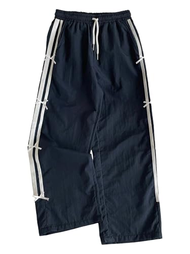 Verdusa Girl's Bow Striped Sweatpants Drawstring Waist Wide Leg Workout Sports Loose Trousers