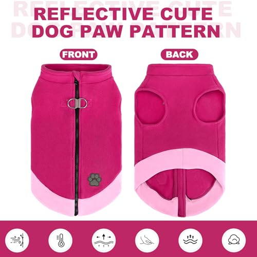 Image of Mihachi Dog Fleece Vest Sweater Zip Up Warm Pullover Step-in Dog Jacket with Dual D-Ring Leash,Winter Cold Weather Reflective Coat Clothes Hoodie for Small Medium Dogs Puppy Cat Boy Girl,Rose Pink M