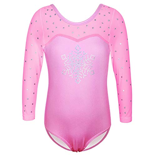 Collant de ginástica TFJH E para meninas com manga 3/4 e lantejoula, Asnowflake Pink, 4-5Years