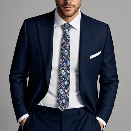 Image of Cotton Floral Ties for Men 2.76 inch Men's Skinny Tie Linen Flower Printed Neck Tie for Wedding Dating Party