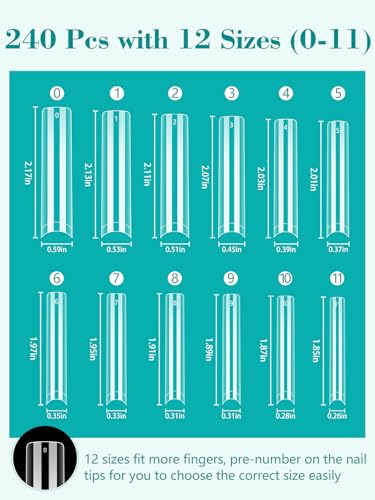 Adonafy Capsule Americaine Ongle Carré: 240 Pièces Longue Ongle Pose Americaine - 3XL Demi Couverture Capsules Ongles pour Femme Filles Salons Maison - 12 Tailles – vue 7