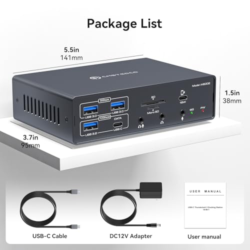 TJCXELE Displaylink Docking Station 3 Monitors HDMI DP,19-in-1 USB C Laptop Docking Station Triple Display 4K 60Hz with PD100W,10Gbps USBC/A Ethernet/Card Readers/Audio for M1 M2 M3 M4/Mac & Windows - Image 9