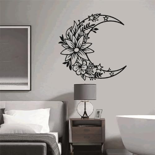Sculpture murale artisanale fleurs noires et lune en métal durable - 7