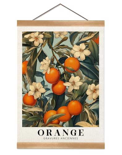 ZTGDA Farmhouse Orange Wall Art,Vintage Botanical Fruit Poster, French Style Citrus Wall Decor, Linen Canvas Hanging Poster for Kitchen, Dining Room, or Cafe Decor(Orange)