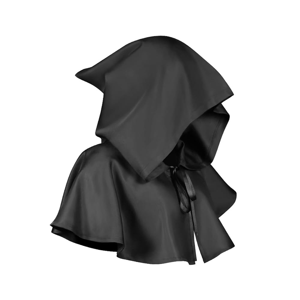 Muiltvoe Vintage Medieval Cape Hat Unisex Medieval Cape Hat Gothic Cloak Hood Hooded Robe Medieval Cape Hat For Role Play Party Masquerade (Black)