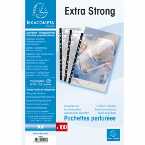 Lot de 10 Sachet de 100 pochettes perforées A4, polypro lisse 9/100e