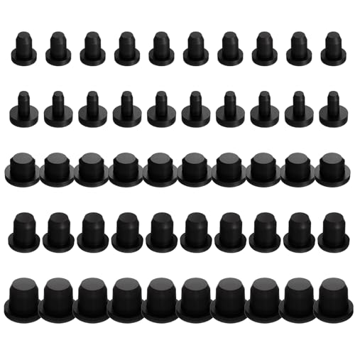 Nogeqi 50 tapones de silicona negros, tapones de goma, 5 tamaños (4-9,5 mm), impermeables y flexibles, juego de tapones de goma ciegos, agujeros redondos para botellas, tubos, muebles