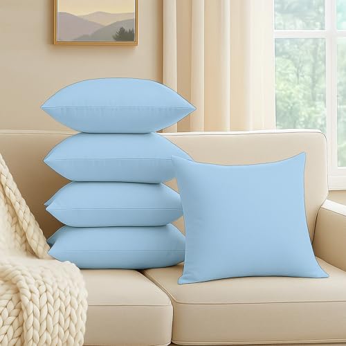 Image of Premium Polyester Fiber Cushion Fillers - Pack of 5 Pcs | 16 x 16 Inches | Light Blue| Cushions, Sofa Pillow, Cushion for Sofa, Cushion for Bed, Decorative Pillow