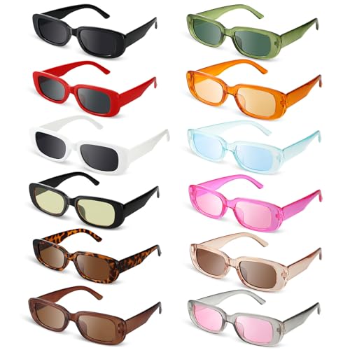 Frienda 12 Pack Rectangle Sunglasses for Women Bulk Retro Vintage