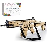 JOMIOD Gun Building Block Kit, Manually Loaded Shooting Blaster Model Kit, Military FN Scar 17S Assault Rifle Weapon Building Set