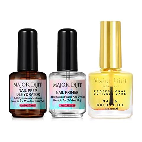 Major Dijit Nail Dehydrator and Nail Primer with Cuticle Oil Set,Natural Nail Prep Dehydrate and Acid-Free Primer for Gel Nail Polish, Air Dry Superior Bonding Primer for Acrylic Powder Cover