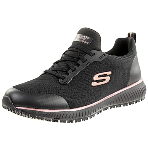 Skechers Women's Sneaker Work Shoes, Black Flat Knit, 7