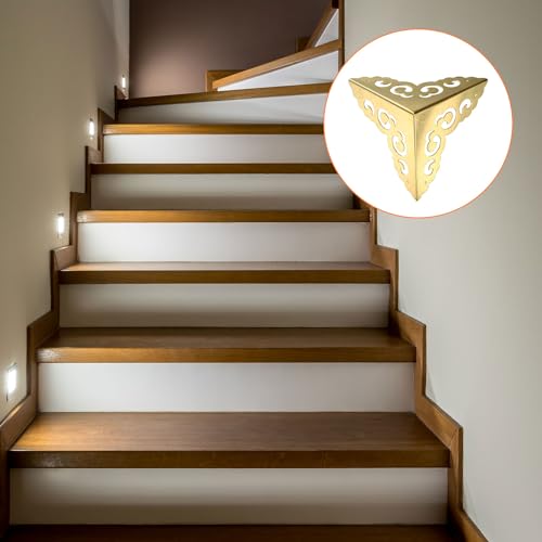 Image of uxcell 2 Pcs Brass Edge Guard, 80mm Decorative Box Corner Cover, Corner Protector, Vintage Stair Dust Corners with Screws, Gold