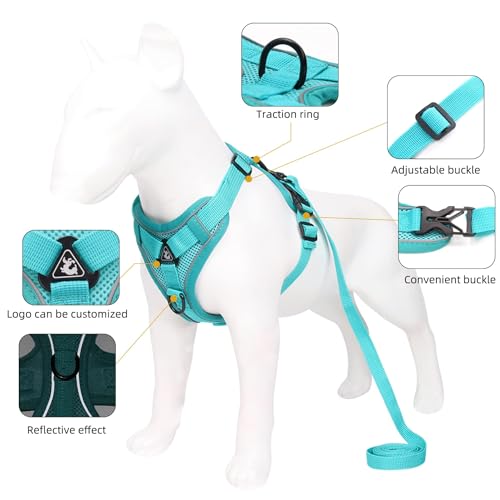 Air-Mesh Atmungsaktiv Brustgeschirr, Hundegeschirr mit Leine, Weich Einstellbar Reflektierend Anti Zug Hundegeschirr, Verstellbare Welpengeschirr für mittelgroße Kleine Grosse Hunde (XL)