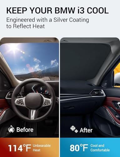 Image of Proadsy 2026 Upgrade Front Windshield Sun Shade Foldable Sunshade Protector Custom Fit 2014-2022 BMW i3 Accessories