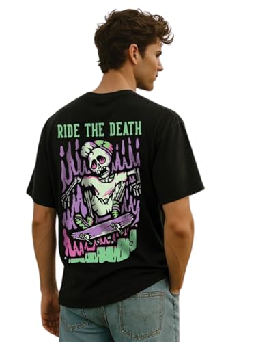 Image of Veirdo Cotton Drop Shoulder Round Neck Oversized Baggy Fit Front & Back Graphic Printed Half Sleeve T-Shirt Men (Available in from S to 2XL)