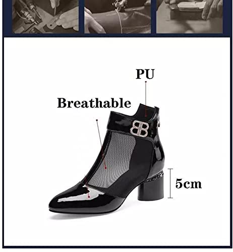 jianchi Women's Thick Heel Breathable Non-Slip Mesh Boots Soft Leather Mid-Heel Sexy Sandals Fashion Female Baotou Sandals (Color : Black, Shoe Size : 7)2