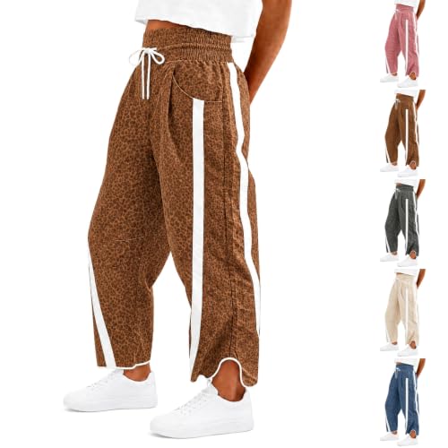 Women Leopard Print Pants Relaxed Fit Cheetah Print Boho Drawstring Pants - image 1