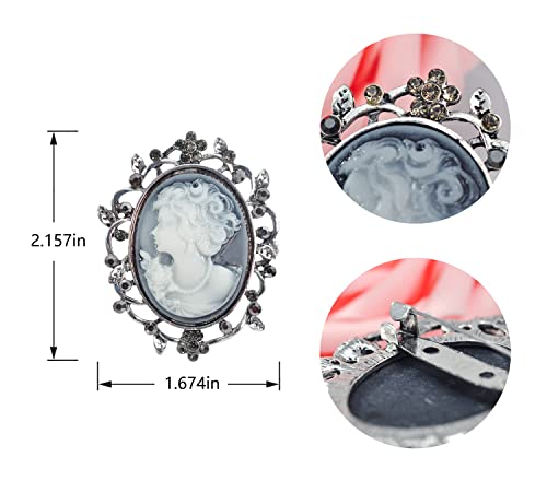 Image of Gyn&Joy Womens Antique Old Silvery Tone Victorian Floral Cameo Vintage Brooch Pin