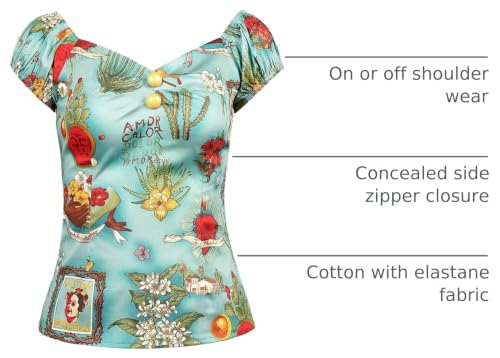 Image of YARN & INK Women's Rockabilly Tops 1950s Pinup Shirt Casual Off Shoulder Vintage Blouse