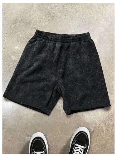 GORGLITTER Men's Letter Graphic Track Shorts Y2K Straight Leg Basketball Drawstring Acid Wash Shorts2