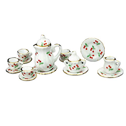 NiceJoy Puppen Haus Zubehör, Puppen Haus Möbel Puppenhaus Miniatur Tee Set Porzellan Tasse Pot Teller Platte Blumen…