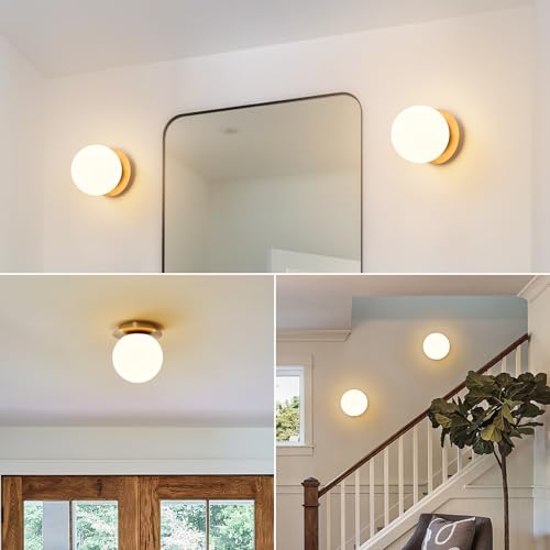 Image of Modern Gold Globe Wall Sconce，Single Light with Milk Glass Shade | 6 inch Minimalist Spherical Vanity Sconces,Contemporary Small Brass Ball Lights Fixture for Entryway Bedside Bathroom,E26 Base