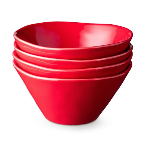 Berry Red Christmas Ice Cream Bowls for Holiday Dessert, Festive Red Stoneware Serving Bowls, Winter Tableware, Mix and Match with Holly and Vines