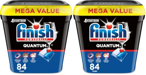 Image of Finish Quantum Dishwasher Pods, No Pre-Rinse Dishwasher Detergent Soap Removes 24HR Dried-On Stain and Grease, Leaving a Virtually Spotless Shine, 84 Count (Pack of 2)