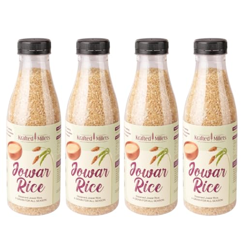 Image of Krafted Millets Steamed Jowar Rice (Sorghum) - 3x Fiber, 2x Protein vs Rice | Gluten-Free, Low GI, Diabetic & PCOS Friendly | Iron-Millet | Cooks Like in 15 Min | Jowari / Jonna / Jola / Cholam (Pack of 4 x 380g)