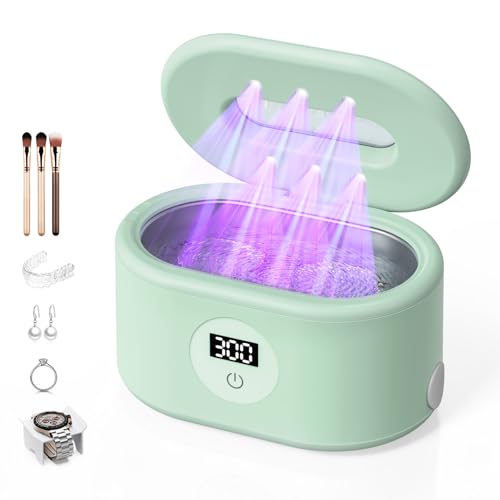 Image of BYASKZIV Ultrasonic Cleaner, 48KHz Ultrasonic Jewelry Cleaner with 20oz 304 Stainless Steel Tank, Dual Modes & LED Display - for Jewelry, Eyeglasses, Watches, Dentures, Retainers & More-Green