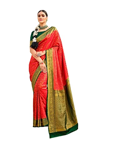 Soie Banarsi rouge Uncousu 8205 vêtement traditionnel femme