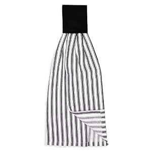 Cackleberry Home Black and White Ticking Stripe Hanging Kitchen Dish Hand Towel Cotton with Button Accent Set of 2