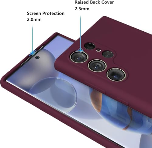 Image of DIZORO Microfiber Candy Case Compatible for Samsung S24 Ultra Smooth Touch Cushion Liquid Soft Silicone Rubber Phone Cases Non-Slip Full Body Protective Shockproof Back Cover (Wine Red.)