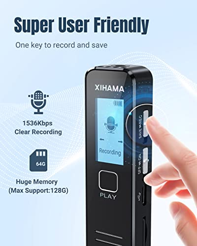 Mini gravador de voz de 64 GB, gravador de voz digital com bolso e gravação com reprodução para pale