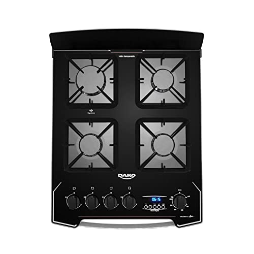 Fogão 4 Bocas Preto Frente Vidro Espelhado e Timer Digital Dako Diplomata Glass Grill Style Bivolt