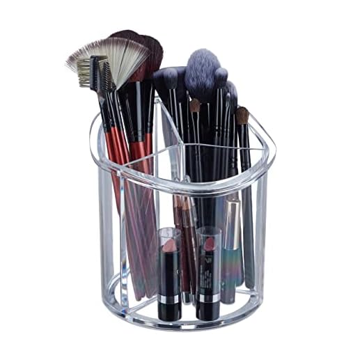 Relaxdays Organizador para brochas de Maquillaje, Redondo, Plástico, Ø15 cm, Tres Compartimentos, Transparente, acrílico